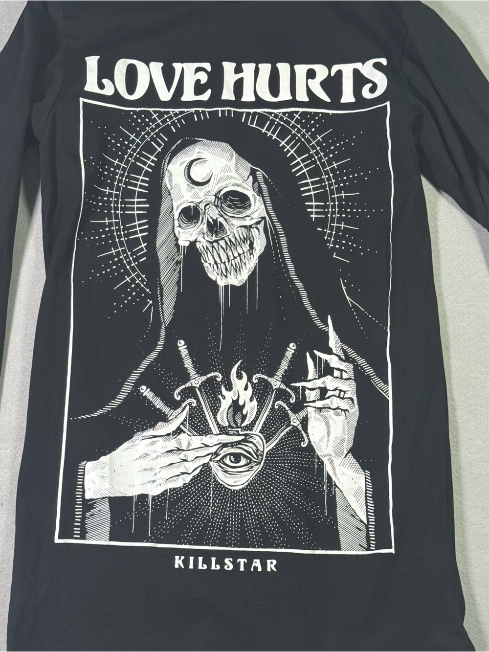 Killstar Black 'Love Hurts' Gothic Skull Long Sleeve Tee - Picture 6 of 13